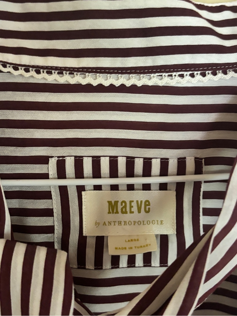 Women's Anthropologie Maeve Tie Neck Long Sleeve Blouse Stripe Brown White Large - Picture 4 of 5